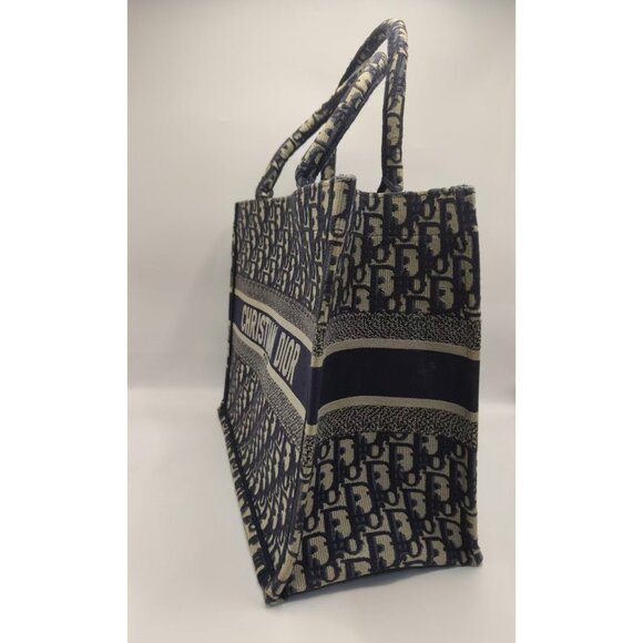 Pre-owned Christian Dior Oblique Embroidery Medium Book Tote Blue - Picture 4 of 12